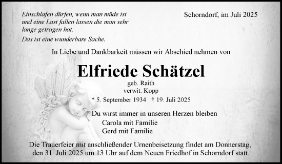 Traueranzeige von Elfriede Schätzel von Waiblinger Kreiszeitung