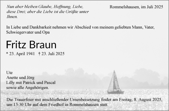 Traueranzeige von Fritz Braun von Waiblinger Kreiszeitung