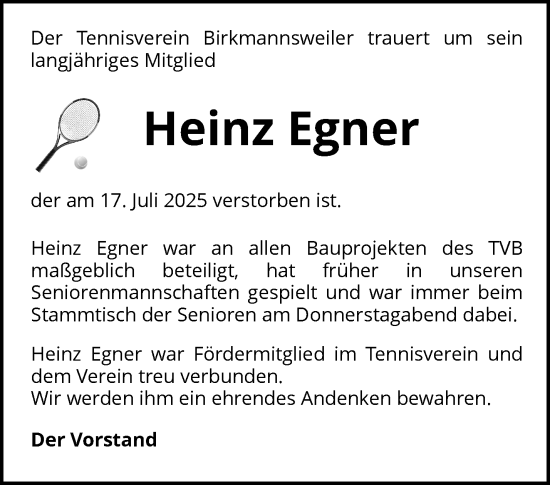 Traueranzeige von Heinz Egner von Waiblinger Kreiszeitung