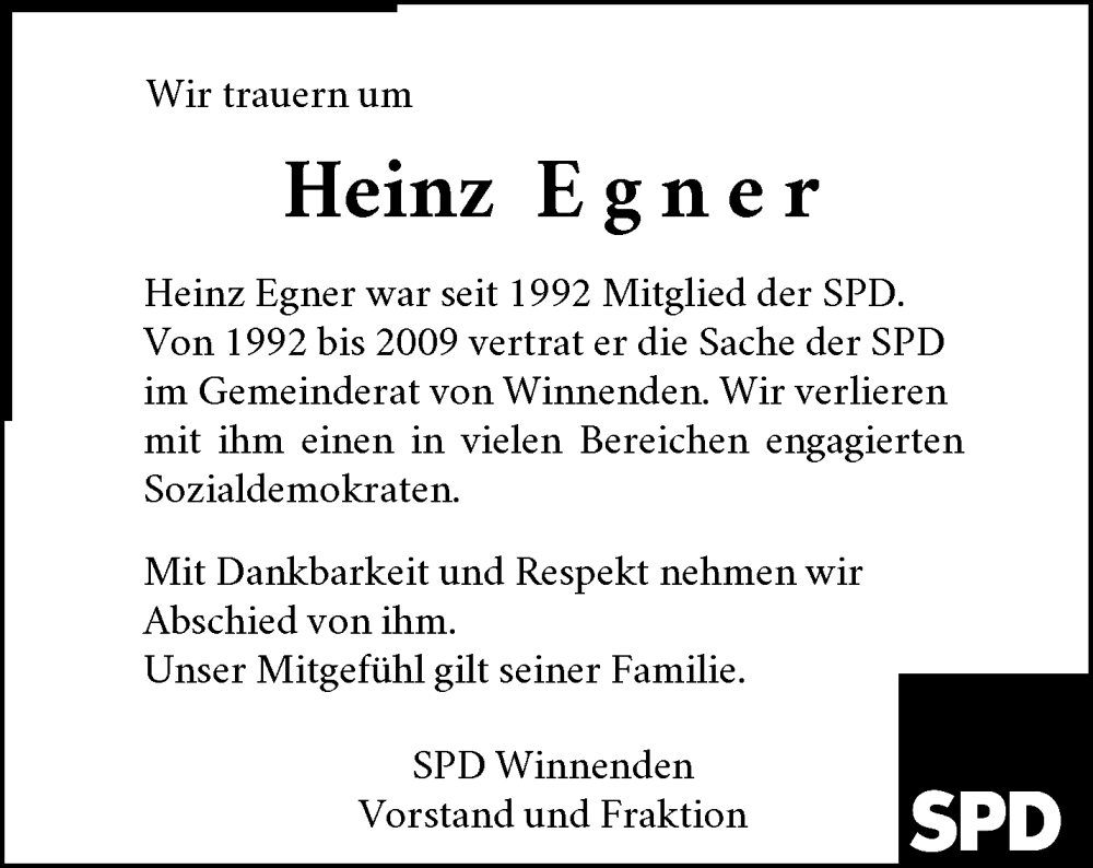  Traueranzeige für Heinz Egner vom 26.07.2025 aus Waiblinger Kreiszeitung