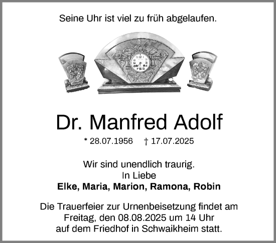 Traueranzeige von Manfred Adolf von Waiblinger Kreiszeitung