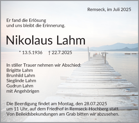 Traueranzeige von Nikolaus Lahm von Waiblinger Kreiszeitung