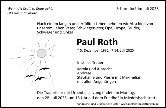 Traueranzeige von Paul Roth von Waiblinger Kreiszeitung