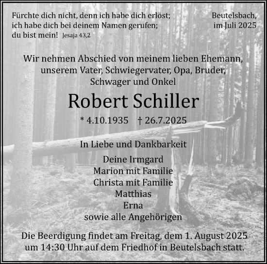 Traueranzeige von Robert Schiller von Waiblinger Kreiszeitung
