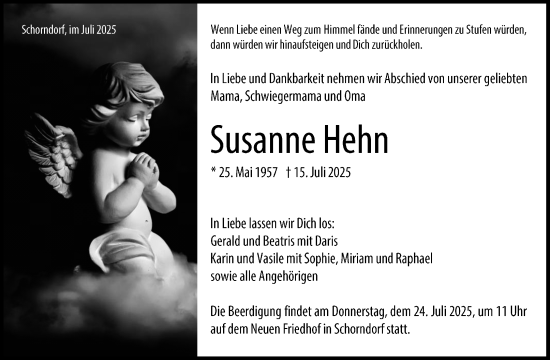 Traueranzeige von Susanne Hehn von Waiblinger Kreiszeitung