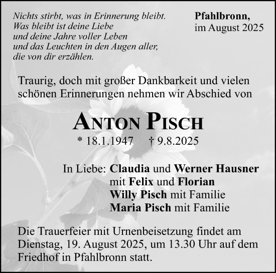 Traueranzeige von Anton Pisch von Waiblinger Kreiszeitung