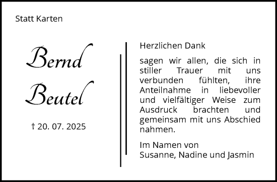 Traueranzeige von Bernd Beutel von Waiblinger Kreiszeitung