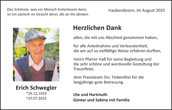 Traueranzeige von Erich Schwegler von Waiblinger Kreiszeitung