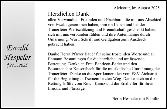 Traueranzeige von Ewald Hespeler von Waiblinger Kreiszeitung
