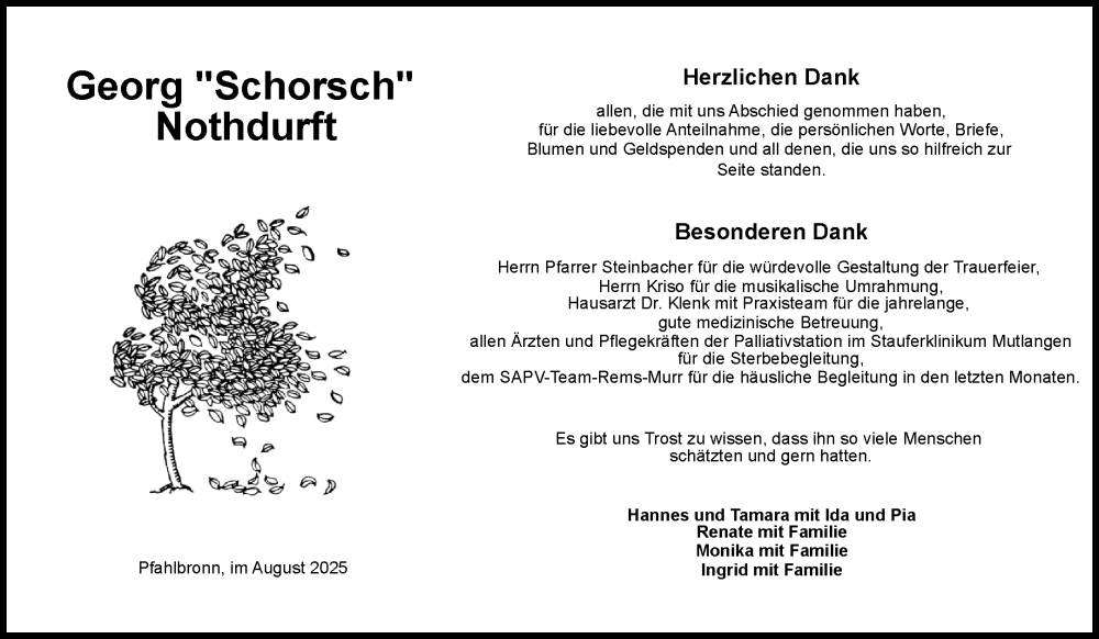  Traueranzeige für Georg Nothdurft vom 13.08.2025 aus Waiblinger Kreiszeitung
