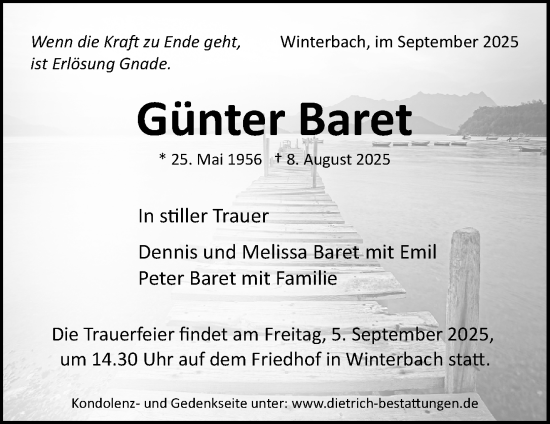 Traueranzeige von Günter Baret von Waiblinger Kreiszeitung