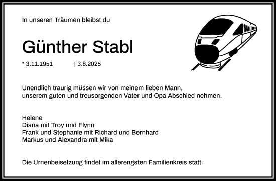 Traueranzeige von Günther Stabl von Waiblinger Kreiszeitung