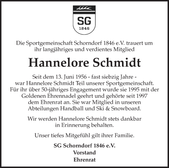 Traueranzeige von Hannelore Schmidt von Waiblinger Kreiszeitung