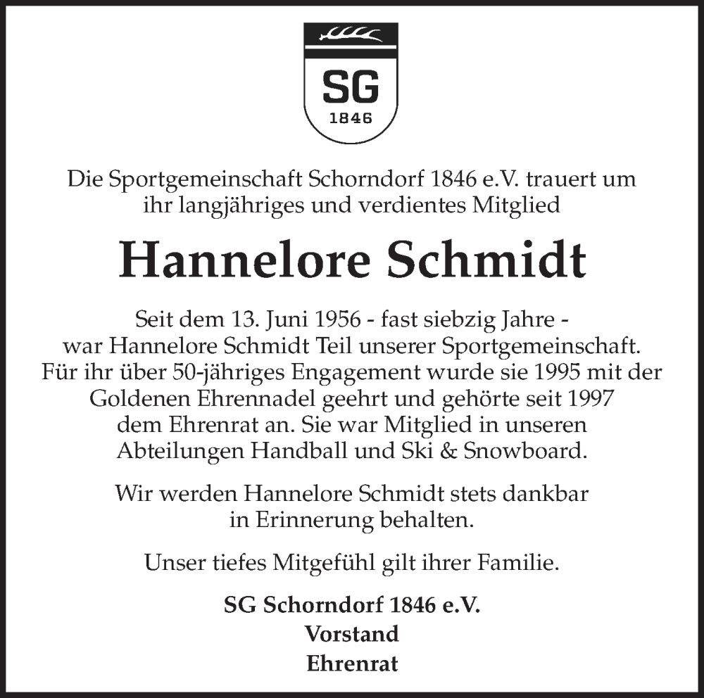  Traueranzeige für Hannelore Schmidt vom 01.08.2025 aus Waiblinger Kreiszeitung