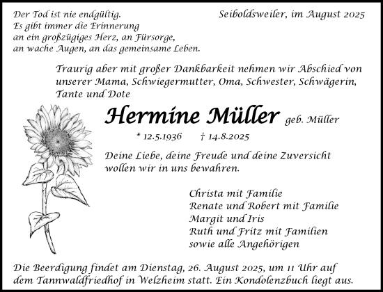 Traueranzeige von Hermine Müller von Waiblinger Kreiszeitung