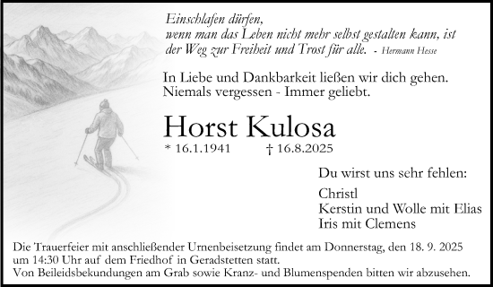 Traueranzeige von Horst Kulosa von Waiblinger Kreiszeitung