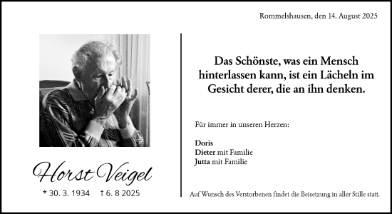 Traueranzeige von Horst Veigel von Waiblinger Kreiszeitung