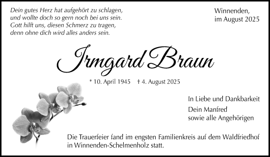 Traueranzeige von Irmgard Braun von Waiblinger Kreiszeitung