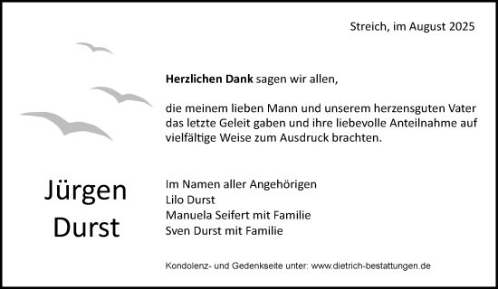 Traueranzeige von Jürgen Durst von Waiblinger Kreiszeitung