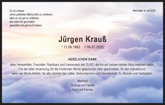 Traueranzeige von Jürgen Krauß von Waiblinger Kreiszeitung