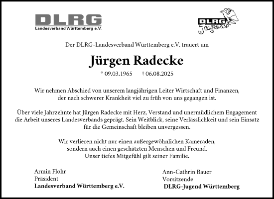 Traueranzeige von Jürgen Radecke von Waiblinger Kreiszeitung