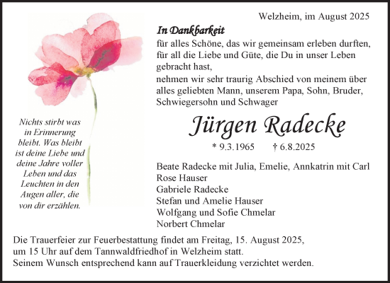 Traueranzeige von Jürgen Radecke von Waiblinger Kreiszeitung