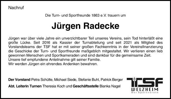 Traueranzeige von Jürgen Radecke von Waiblinger Kreiszeitung