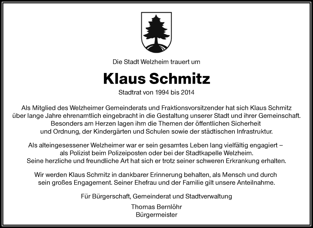 Traueranzeige für Klaus Schmitz vom 07.08.2025 aus Waiblinger Kreiszeitung