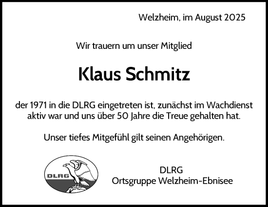 Traueranzeige von Klaus Schmitz von Waiblinger Kreiszeitung