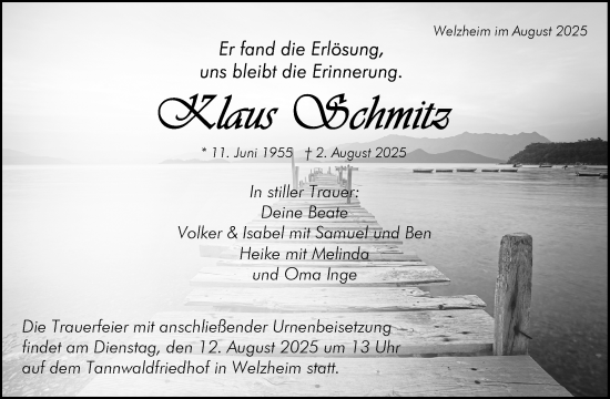 Traueranzeige von Klaus Schmitz von Waiblinger Kreiszeitung