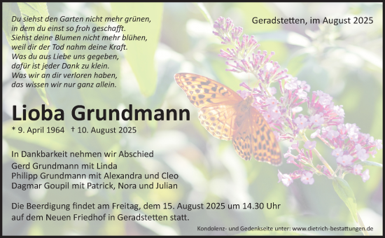 Traueranzeige von Lioba Grundmann von Waiblinger Kreiszeitung
