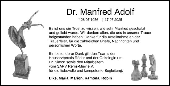 Traueranzeige von Manfred Adolf von Waiblinger Kreiszeitung