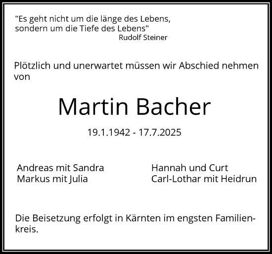 Traueranzeige von Martin Bacher von Waiblinger Kreiszeitung