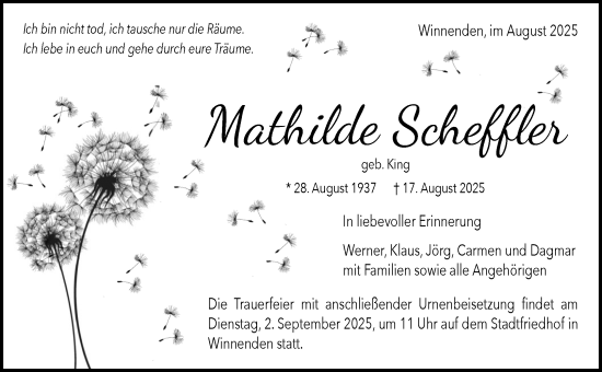Traueranzeige von Mathilde Scheffler von Waiblinger Kreiszeitung