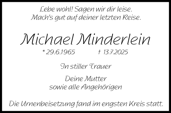 Traueranzeige von Michael Minderlein von Waiblinger Kreiszeitung