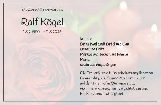 Traueranzeige von Ralf Kögel von Waiblinger Kreiszeitung