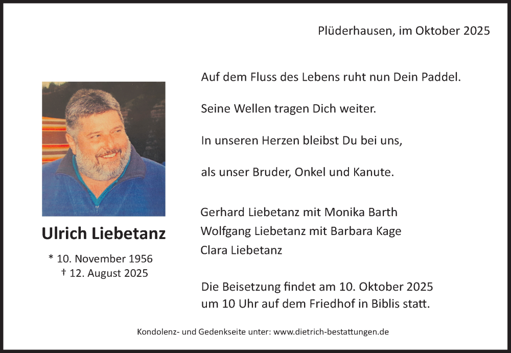  Traueranzeige für Ulrich Liebetanz vom 29.08.2025 aus Waiblinger Kreiszeitung