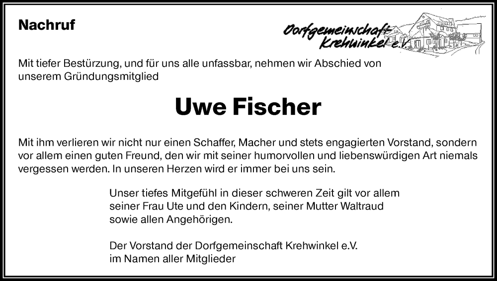  Traueranzeige für Uwe Fischer vom 23.08.2025 aus Waiblinger Kreiszeitung