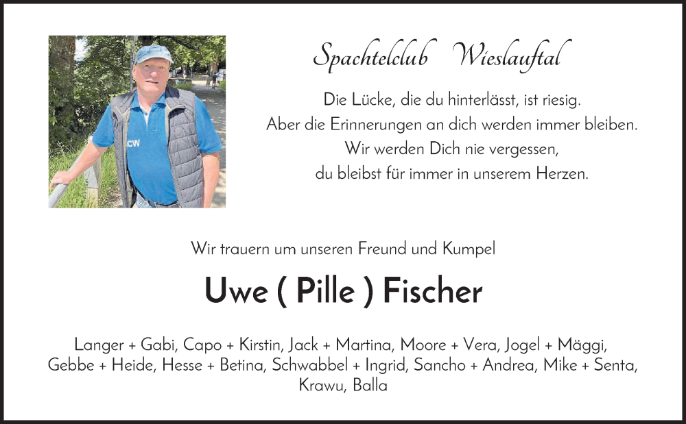  Traueranzeige für Uwe Fischer vom 23.08.2025 aus Waiblinger Kreiszeitung