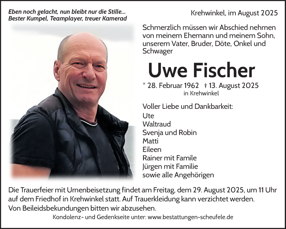  Traueranzeige für Uwe Fischer vom 23.08.2025 aus Waiblinger Kreiszeitung