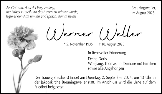 Traueranzeige von Werner Weller von Waiblinger Kreiszeitung