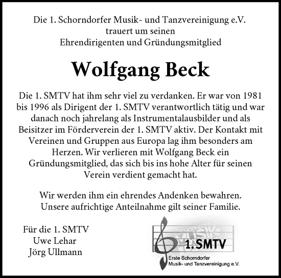 Traueranzeige von Wolfgang Beck von Waiblinger Kreiszeitung