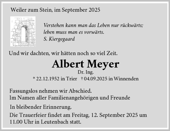 Traueranzeige von Albert Meyer von Waiblinger Kreiszeitung