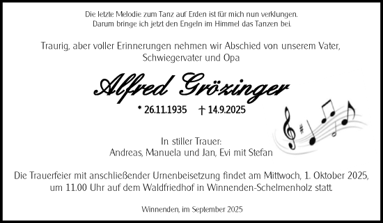 Traueranzeige von Alfred Grözinger von Waiblinger Kreiszeitung