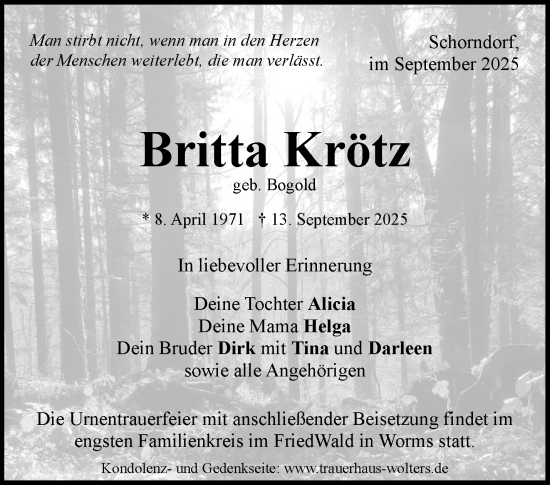 Traueranzeige von Britta Krötz von Waiblinger Kreiszeitung