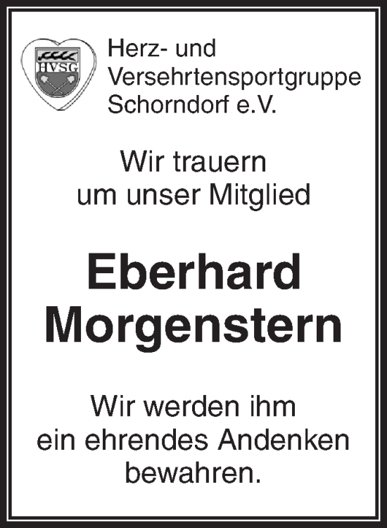 Traueranzeige von Eberhard Morgenstern von Waiblinger Kreiszeitung