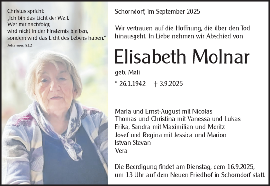 Traueranzeige von Elisabeth Molnar von Waiblinger Kreiszeitung