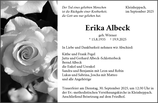 Traueranzeige von Erika Albeck von Waiblinger Kreiszeitung