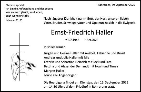 Traueranzeige von Ernst-Friedrich Haller von Waiblinger Kreiszeitung