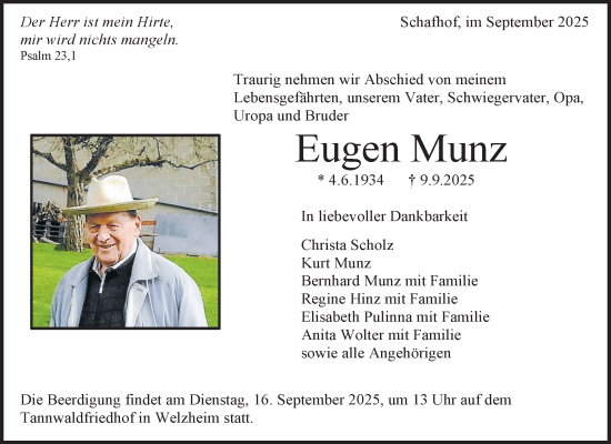 Traueranzeige von Eugen Munz von Waiblinger Kreiszeitung